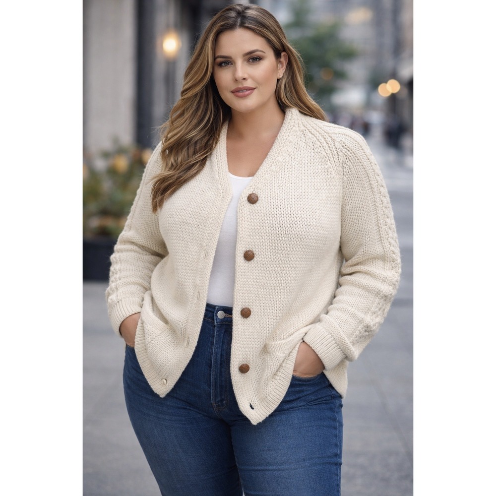 Ingo Vintage Hand Crafted Eskimo Knit Cardigan Cream Wool Sweater‎ XL NWT Canada